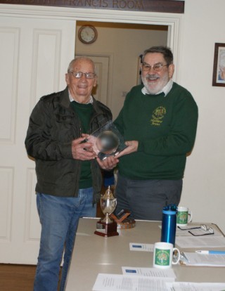 Howard accepts the Bill Alston trophy as turner of the year from Matthew Jevons